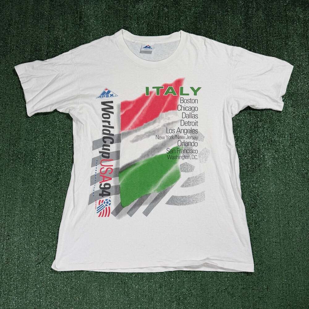 Vintage Apex One 1994 World Cup USA Italy Soccer Football Tee T-Shirt Large
